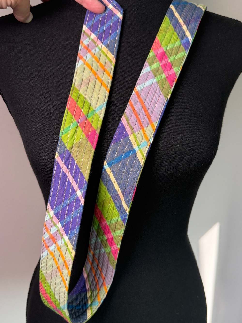 Vintage Quilted Madras Plaid Belt | Bamboo Ring Buckle | Multicolor | S/M/L - Picture 4 of 7